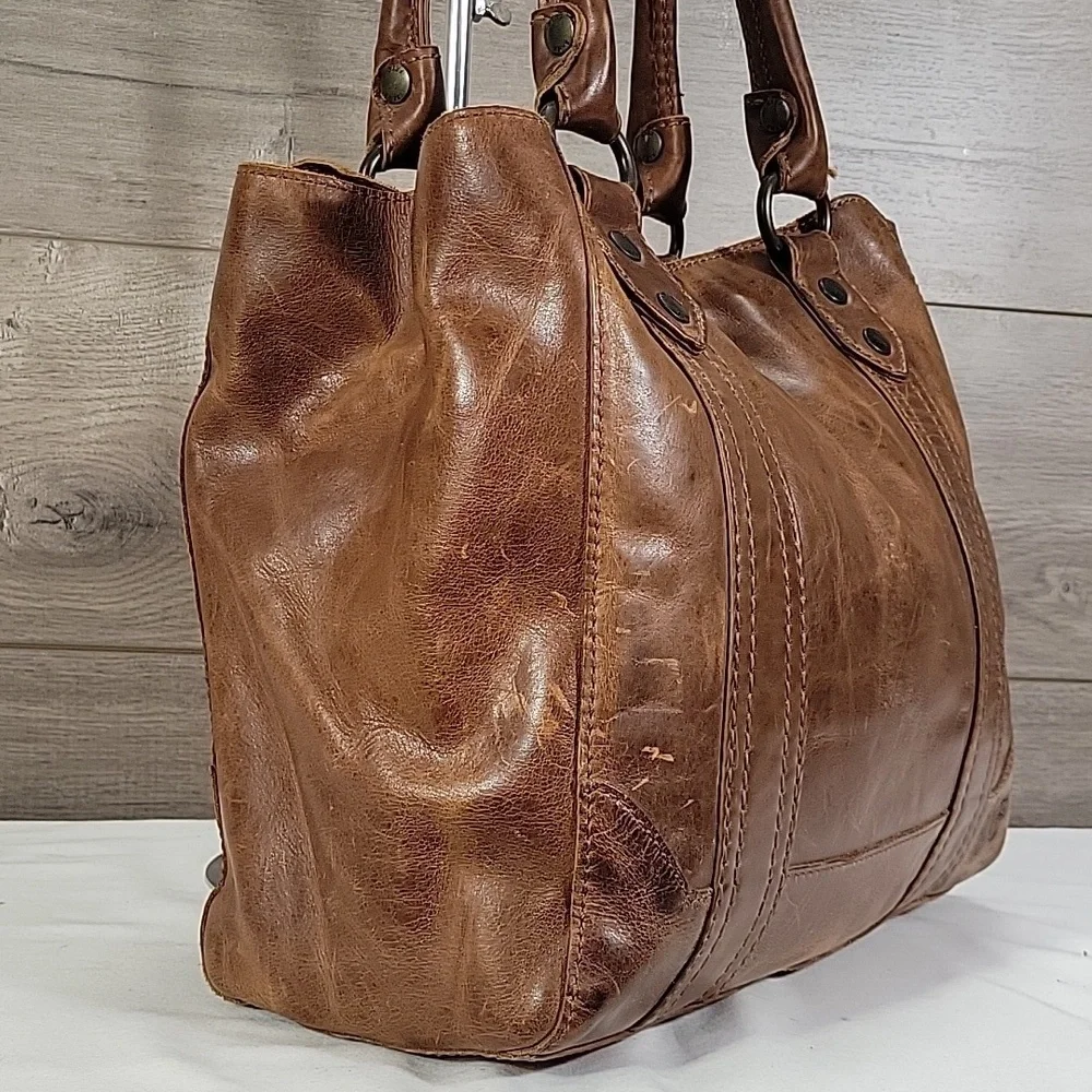 Vintage Frye Melissa Brown Distressed Leather Shoulder Bag Satchel Purse Handbag